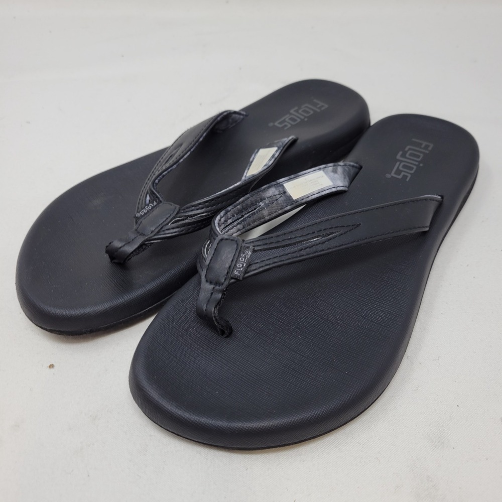 Flojos Sandals Mens Size 7 Black Thong Memory Foam Slip On Beach Sandals